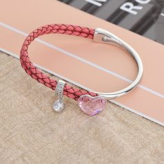   Platinával bevont karkötő halvány rózsaszín, szív alakú Swarovski kristállyal (0062.)