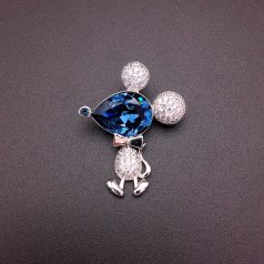   Platinával bevont egérke bross sötétkék Swarovski kristállyal (0340.)