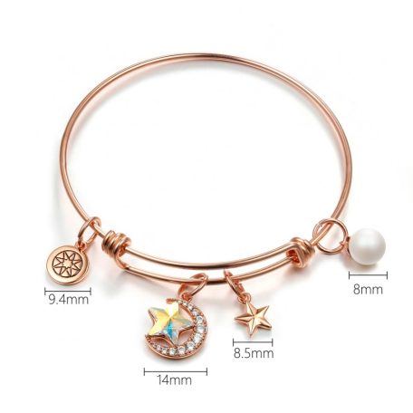 Rózsaarannyal bevont, csillag + hold karperec színjátszó Swarovski kristályokkal (0395.)