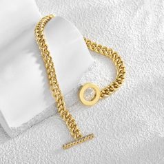   Arannyal bevont elegáns kis méretű karkötő áttetsző cirkónia kristályokkal (0594.)