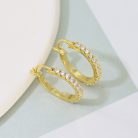 Arannyal bevont 2,2 cm-es karika fülbevaló áttetsző CZ kristályokkal (0713.)