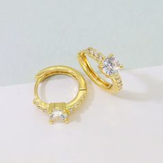   Arannyal bevont 1,3 cm-es kis karika fülbevaló áttetsző CZ kristályokkal (0706.)