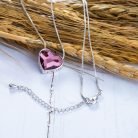 Platinával bevont dupla oldalú szív nyaklánc halvány bíbor színű Swarovski kristályokkal (0084.)