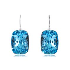   Platinával bevont téglalap fülbevaló égszínkék Swarovski kristállyal (0149.)