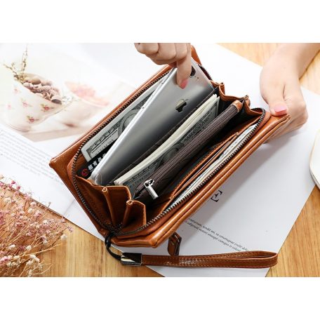 Barna színű női pénztárca cipzáras  díszítéssel (0097.)