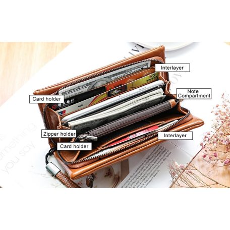 Barna színű női pénztárca cipzáras  díszítéssel (0097.)