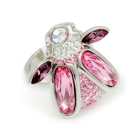 Ródiummal bevont rózsabogár gyűrű rózsaszín Swarovski kristályokkal #7 (0481.)