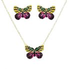 Arannyal bevont pillangó ékszerszett színes cirkónia kristályokkal (0050.)