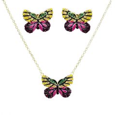   Arannyal bevont pillangó ékszerszett színes cirkónia kristályokkal (0050.)