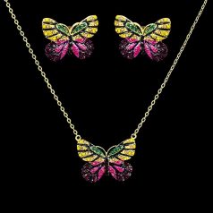   Arannyal bevont pillangó ékszerszett színes cirkónia kristályokkal (0050.)