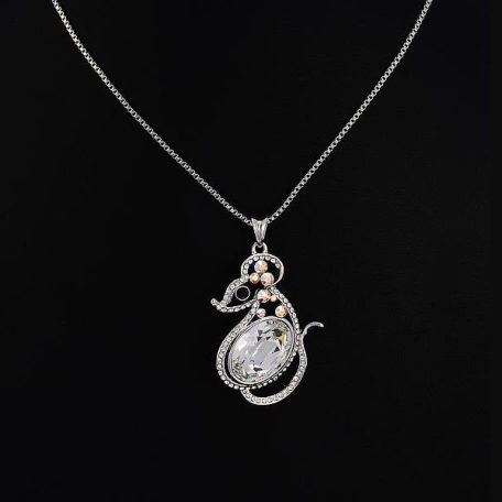 Platinával bevont egérke nyaklánc áttetsző Swarovski kristályokkal (0757.)