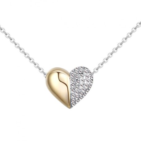 Arannyal és ródiummal bevont kis szív nyaklánc áttetsző egyedi kristályokkal (0214.)