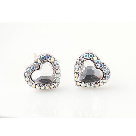 Kis méretű szív fülbevaló áttetsző-színjátszó Swarovski kristállyal (0264.)