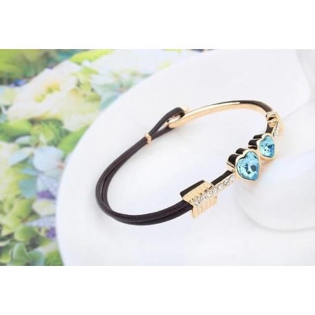 Arannyal bevont Ámor nyíla karkötő türkizkék Swarovski kristállyal (0048.)