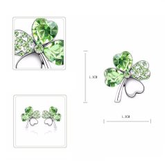   Ródiummal bevont kis méretű zöld lóhere fülbevaló Swarovski kristállyal (0608.)