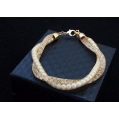   Arannyal bevont rácsos karkötő egyedi kristályokkal, szimulált gyöngyökkel (0916.)