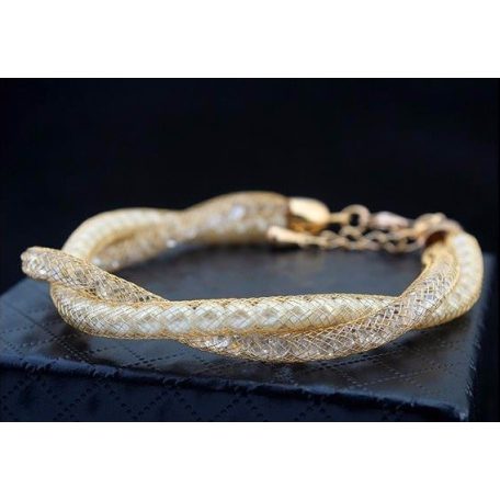 Arannyal bevont rácsos karkötő egyedi kristályokkal, szimulált gyöngyökkel (0916.)