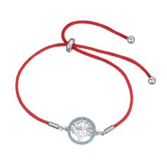   Vörös fonalas kabbala karkötő életfa díszítéssel, áttetsző CZ kristályokkal (0003.)