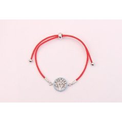   Vörös fonalas kabbala karkötő életfa díszítéssel, áttetsző CZ kristályokkal (0003.)