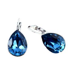   Platinával bevont csepp fülbevaló sötétkék Swarovski kristállyal (0258.)