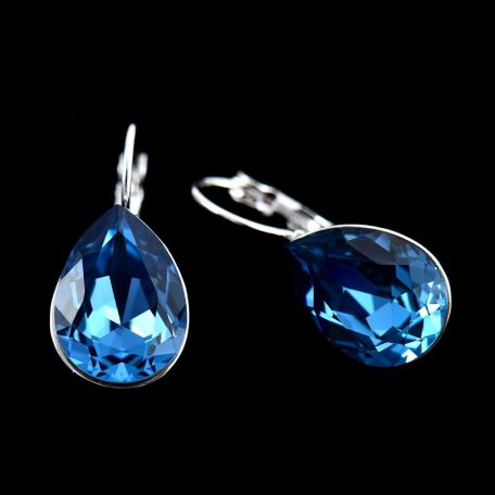 Platinával bevont csepp fülbevaló sötétkék Swarovski kristállyal (0258.)