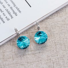  Platinával bevont kör fülbevaló világoskék Swarovski kristállyal (0021.)