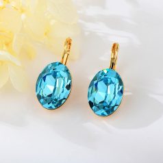   Arannyal bevont ovális fülbevaló égszínkék Swarovski kristállyal (0012.)