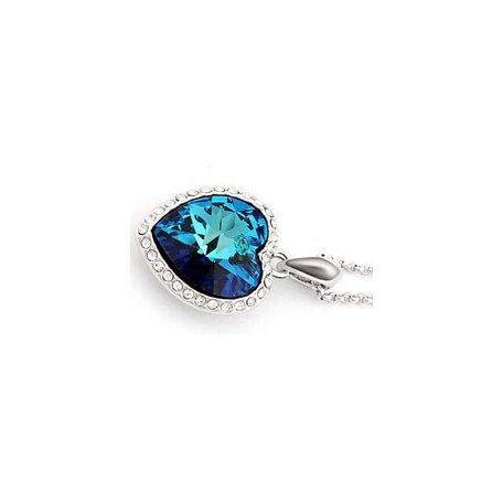 Romantikus szív nyaklánc ródium bevonattal, óceánkék Swarovski kristállyal (1601.)