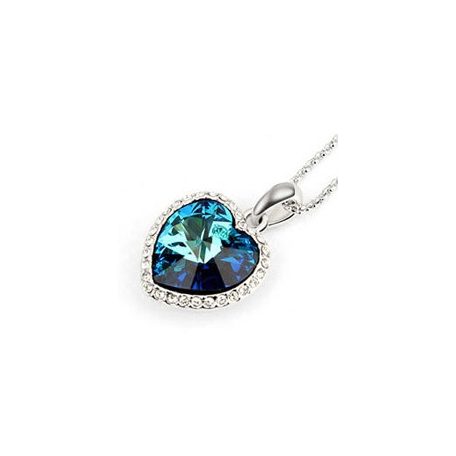 Romantikus szív nyaklánc ródium bevonattal, óceánkék Swarovski kristállyal (1601.)
