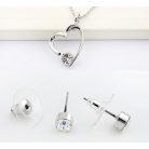 Ródiummal bevont szíves ékszerszett áttetsző Swarovski kristállyal (1249.)