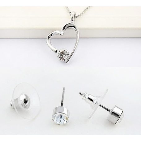 Ródiummal bevont szíves ékszerszett áttetsző Swarovski kristállyal (1249.)