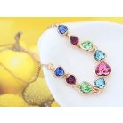 Arany színű szívfűzér nyaklánc színes Swarovski kristályokkal (1435.)