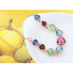   Arany színű szívfűzér nyaklánc színes Swarovski kristályokkal (1435.)
