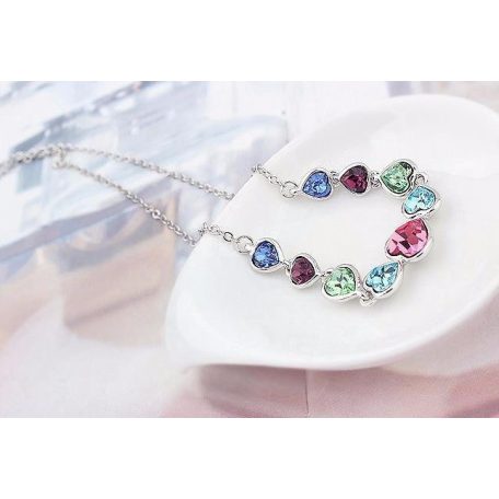 Szívfűzér nyaklánc színes Swarovski kristályokkal (1252.)