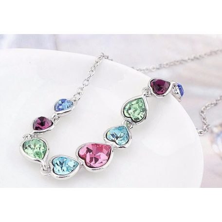 Szívfűzér nyaklánc színes Swarovski kristályokkal (1252.)