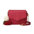 Kis méretű, bordópiros női táska pomponos dísszel (0805.)