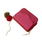 Kis méretű, bordópiros női táska pomponos dísszel (0805.)