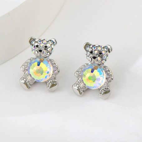 Platinával bevont maci szett ( nyaklánc, fülbevaló, gyűrű) színjátszó gömb alakú Swarovski kristállyal (0424.)