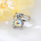 Platinával bevont maci szett ( nyaklánc, fülbevaló, gyűrű) színjátszó gömb alakú Swarovski kristállyal (0424.)