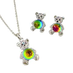   Platinával bevont maci szett szivárvány színű gömb alakú Swarovski kristállyal (0491.)