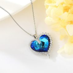   Platinával bevont csodaszép szív nyaklánc óceánkék Swarovski kristállyal (0485.)