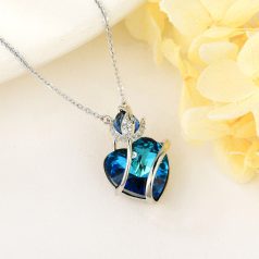   Platinával bevont rózsás szív nyaklánc óceánkék Swarovski kristállyal (0280.)