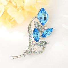   Platinával bevont exkluzív virágszál bross kék Swarovski kristályokkal (0205.)