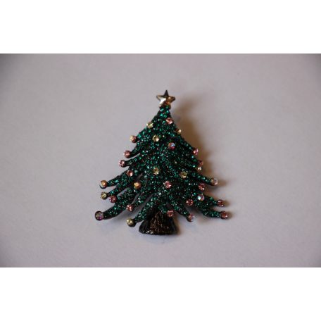 Karácsonyfa bross színes cirkónia kristályokkal (0098.)