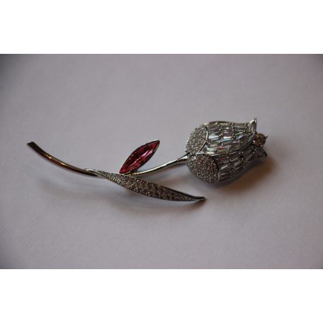 Platinával bevont exkluzív tulipán bross cirkónia kristályokkal (0093.)