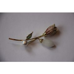   Tulipán bross színes cirkónia kristályokkal, arany bevonattal (0095.)