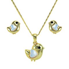   Arannyal bevont kismadár ékszerszett macskaszem opálokkal (0877.)