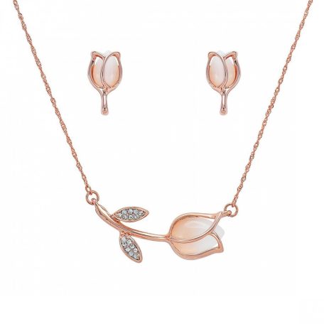 Rózsaarannyal bevont tulipán ékszerszett egyedi kristályokkal (0873.)