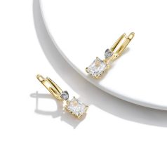   Arannyal bevont akasztós, kapcsos fülbevaló áttetsző CZ kristállyal (0830.)