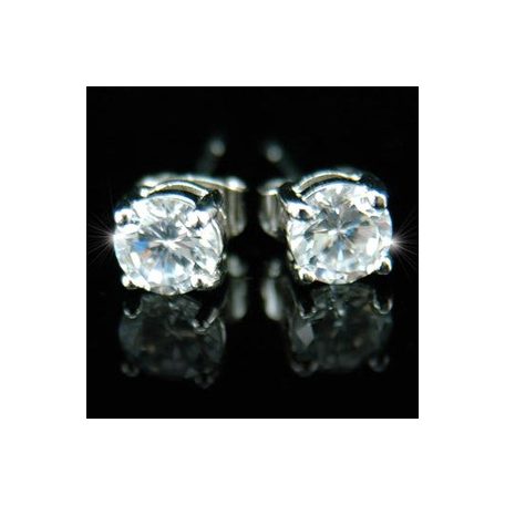 18k fehérarannyal bevont férfi fülbevaló kör alakú szimulált gyémánttal (6 mm-es) 1 pár (0951.)